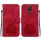 For Xiaomi Redmi Note 9 / Redmi 10X 4G Lotus Embossed Leather Phone Case(Red) - 1