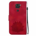 For Xiaomi Redmi Note 9 / Redmi 10X 4G Lotus Embossed Leather Phone Case(Red) - 3