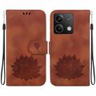 For Xiaomi Redmi Note 13 5G Lotus Embossed Leather Phone Case(Brown) - 1