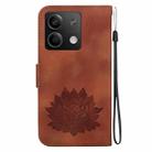 For Xiaomi Redmi Note 13 5G Lotus Embossed Leather Phone Case(Brown) - 3