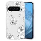 For Google Pixel 9 Colored Drawing Pattern Transparent TPU Phone Case(White Flower) - 1