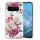 For Google Pixel 9 Colored Drawing Pattern Transparent TPU Phone Case(Peony) - 1