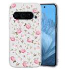 For Google Pixel 9 Colored Drawing Pattern Transparent TPU Phone Case(Pink Floral) - 1