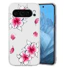 For Google Pixel 9 Pro Colored Drawing Pattern Transparent TPU Phone Case(Sakura) - 1