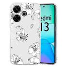 For Xiaomi Redmi 13 4G Colored Drawing Pattern Transparent TPU Phone Case(White Flower) - 1