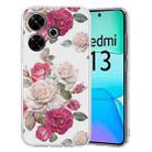 For Xiaomi Redmi 13 4G Colored Drawing Pattern Transparent TPU Phone Case(Peony) - 1