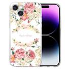 For iPhone 14 Colored Drawing Pattern Transparent TPU Phone Case(Rose) - 1