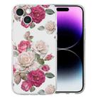 For iPhone 14 Plus Colored Drawing Pattern Transparent TPU Phone Case(Peony) - 1