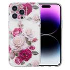 For iPhone 14 Pro Max Colored Drawing Pattern Transparent TPU Phone Case(Peony) - 1