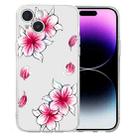 For iPhone 15 Colored Drawing Pattern Transparent TPU Phone Case(Sakura) - 1