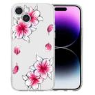 For iPhone 15 Plus Colored Drawing Pattern Transparent TPU Phone Case(Sakura) - 1