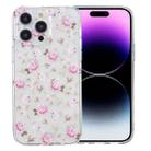 For iPhone 15 Pro Colored Drawing Pattern Transparent TPU Phone Case(Pink Floral) - 1