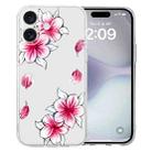 For iPhone 16 Colored Drawing Pattern Transparent TPU Phone Case(Sakura) - 1