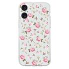 For iPhone 16 Colored Drawing Pattern Transparent TPU Phone Case(Pink Floral) - 3