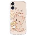 For iPhone 16 Colored Drawing Pattern Transparent TPU Phone Case(Bear) - 3