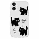For iPhone 16 Colored Drawing Pattern Transparent TPU Phone Case(Black Cat) - 3
