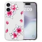 For iPhone 16 Plus Colored Drawing Pattern Transparent TPU Phone Case(Sakura) - 1