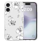 For iPhone 16 Plus Colored Drawing Pattern Transparent TPU Phone Case(White Flower) - 1