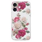 For iPhone 16 Plus Colored Drawing Pattern Transparent TPU Phone Case(Peony) - 3