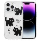 For iPhone 16 Pro Max Colored Drawing Pattern Transparent TPU Phone Case(Black Cat) - 1