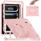 For iPad Pro 13 2024 Rotation Handle Holder Silicone Hybrid PC Tablet Case(Pink) - 1