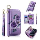 For iPhone 15 Pro Max POLA MagSafe Flower Multi-functional Zipper Wallet Leather Phone Case(Purple) - 1