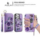 For iPhone 15 Pro Max POLA MagSafe Flower Multi-functional Zipper Wallet Leather Phone Case(Purple) - 3