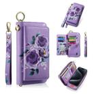 For iPhone 15 Pro POLA MagSafe Flower Multi-functional Zipper Wallet Leather Phone Case(Purple) - 1