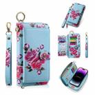 For iPhone 14 POLA MagSafe Flower Multi-functional Zipper Wallet Leather Phone Case(Sky Blue) - 1