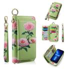 For iPhone 13 Pro POLA MagSafe Flower Multi-functional Zipper Wallet Leather Phone Case(Green) - 1