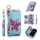 For iPhone 12 / 12 Pro POLA MagSafe Flower Multi-functional Zipper Wallet Leather Phone Case(Sky Blue) - 1