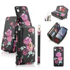 For iPhone XR POLA Flower Multi-functional Crossbody Zipper Wallet Leather Phone Case(Black) - 1