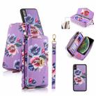 For iPhone XS Max POLA Flower Multi-functional Crossbody Zipper Wallet Leather Phone Case(Purple) - 1