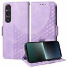 For Sony Xperia 1 V Embossed Rhombus Starry Leather Phone Case(Purple) - 1