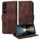 For Sony Xperia 1 VII Embossed Rhombus Starry Leather Phone Case(Brown) - 1