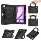 For iPad Air 13 2024 Armor Portable Rotating Ring Holder Silicone Tablet Case with Pen Slot(Black) - 1