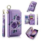 For Samsung Galaxy S23 Ultra 5G POLA Flower Multi-functional Zipper Wallet Leather Phone Case(Purple) - 1