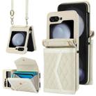 For Samsung Galaxy Z Flip5 Splicing Rhombic Texture Phone Case with Long & Short Lanyard, Not Included Pen(Beige) - 1