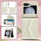 For Samsung Galaxy Z Flip5 Splicing Rhombic Texture Phone Case with Long & Short Lanyard, Not Included Pen(Beige) - 2