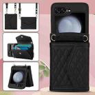 For Samsung Galaxy Z Flip5 Splicing Rhombic Texture Phone Case with Long & Short Lanyard, Not Included Pen(Black) - 2