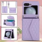 For Samsung Galaxy Z Flip5 Splicing Rhombic Texture Phone Case with Long & Short Lanyard, Not Included Pen(Purple) - 2