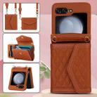 For Samsung Galaxy Z Flip5 Splicing Rhombic Texture Phone Case with Long & Short Lanyard, Not Included Pen(Brown) - 2