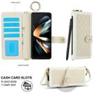 For Samsung Galaxy Z Fold4 Splicing Rhombic Texture Phone Case with Long & Short Lanyard, Not Included Pen(Beige) - 2