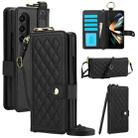 For Samsung Galaxy Z Fold4 Splicing Rhombic Texture Phone Case with Long & Short Lanyard, Not Included Pen(Black) - 1