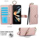 For Samsung Galaxy Z Fold4 Splicing Rhombic Texture Phone Case with Long & Short Lanyard, Not Included Pen(Rose Gold) - 2