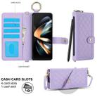 For Samsung Galaxy Z Fold4 Splicing Rhombic Texture Phone Case with Long & Short Lanyard, Not Included Pen(Purple) - 2