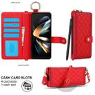 For Samsung Galaxy Z Fold4 Splicing Rhombic Texture Phone Case with Long & Short Lanyard, Not Included Pen(Red) - 2