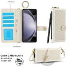 For Samsung Galaxy Z Fold5 Splicing Rhombic Texture Phone Case with Long & Short Lanyard, Not Included Pen(Beige) - 2