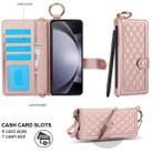 For Samsung Galaxy Z Fold5 Splicing Rhombic Texture Phone Case with Long & Short Lanyard, Not Included Pen(Rose Gold) - 2
