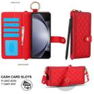 For Samsung Galaxy Z Fold5 Splicing Rhombic Texture Phone Case with Long & Short Lanyard, Not Included Pen(Red) - 2